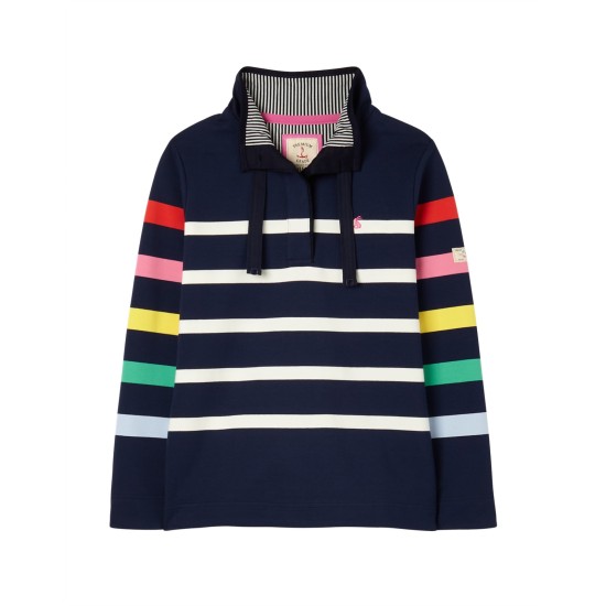 Joules Saunton Funnel Neck Sweatshirt - Multi Stripe Sleeve