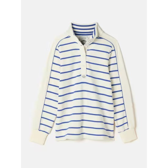 Joules Southwold Cream/Blue Button Down Striped Sweatshirt