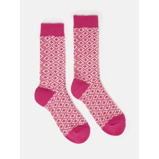 Joules Toasty Bright Pink Soft Geometric Socks