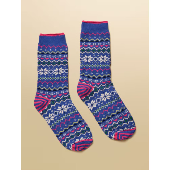 Joules Women's Lucille Blue Fairisle Cotton Blend Socks