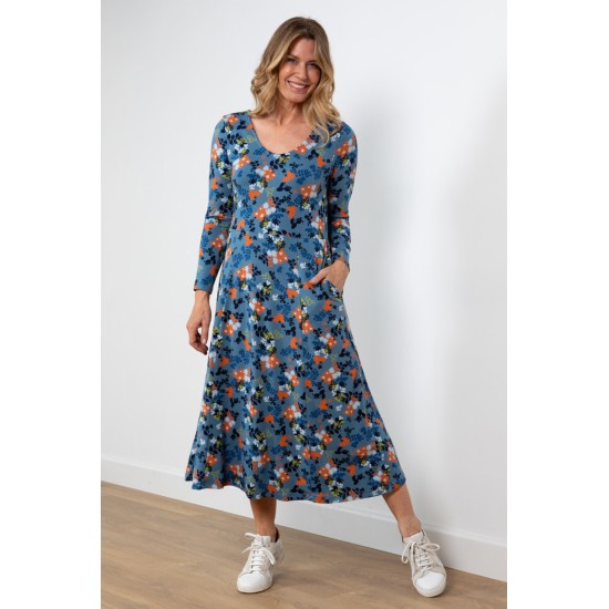 Lily & Me Jersey Swing Dress - Folk Floral Soft Blue