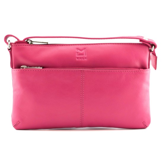 Mala Leather Anishka Slim Double Pocket Cross Body Bag - Pink