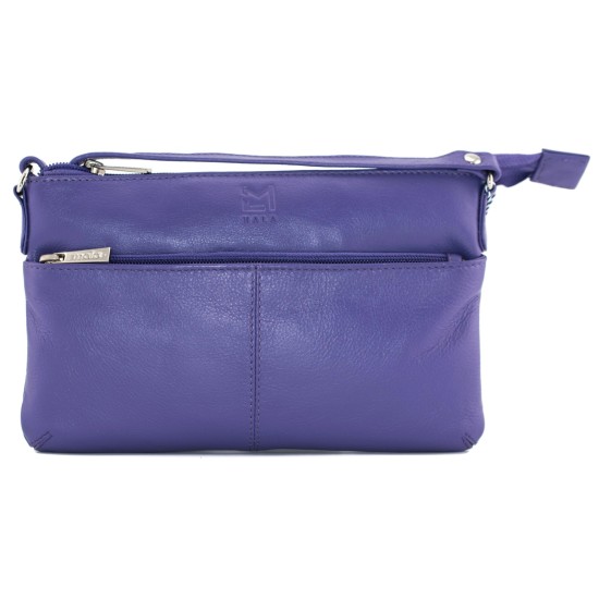 Mala Leather Anishka Slim Double Pocket Cross Body Bag - Purple