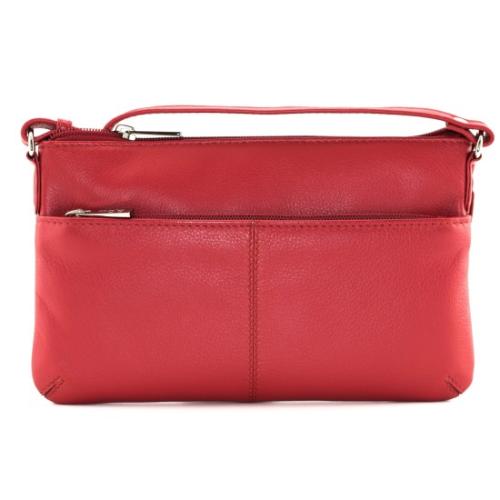 Mala Leather Anishka Slim Midi Double Pocket Cross Body Bag - Red