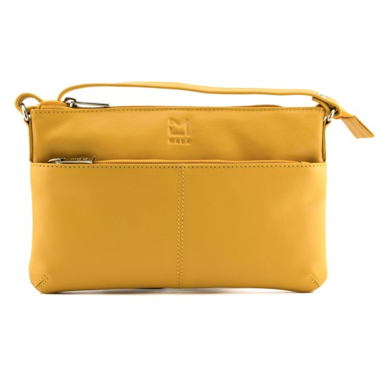 Mala Leather Anishka Slim Double Pocket Cross Body Bag - Yellow