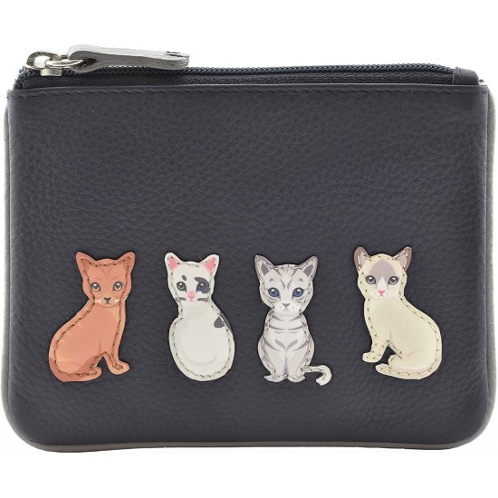 Mala Leather BF Sitting Cats Coin & Card Purse - RFID - Navy