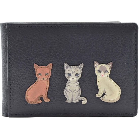 Mala Leather BF Sitting Cats ID / Card Holder - RFID - Navy