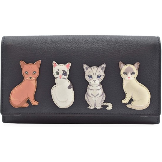 Mala Leather BF Sitting Cats Matinee Purse - RFID - Navy