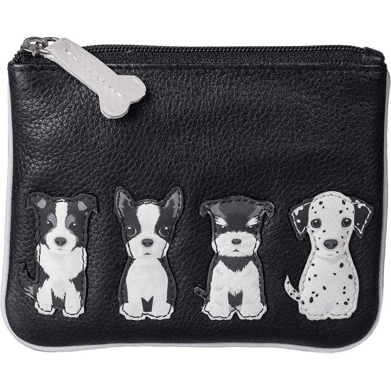 Mala Leather Best Friends Sitting Dogs Coin Pouch - RFID - Black