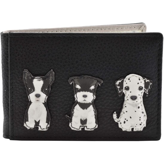 Mala Leather Best Friends Sitting Dogs ID / Travel Pass - Black
