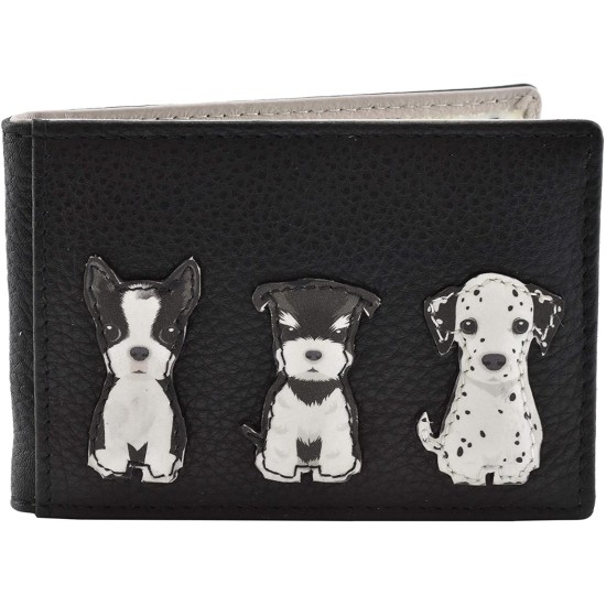 Mala Leather Best Friends Sitting Dogs ID / Travel Pass - Black