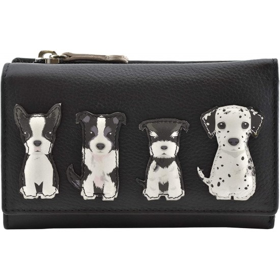 Mala Leather BF Sitting Dogs Tri Fold Purse - RFID - Black