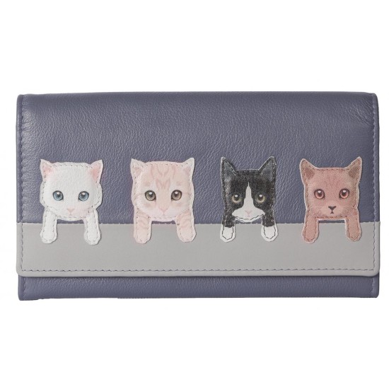 Mala Leather BF Cats on Wall Flap Over Purse - Navy