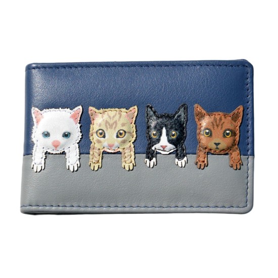Mala Leather BF Cats on Wall ID/Card Holder - Navy