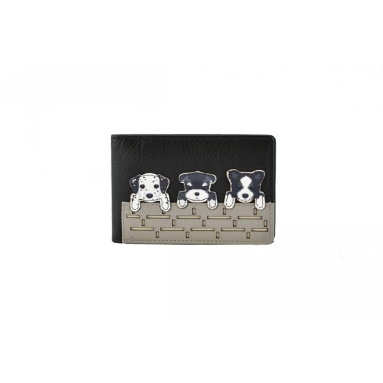 Mala Leather BF Dogs on Wall ID / Card Holder - Black