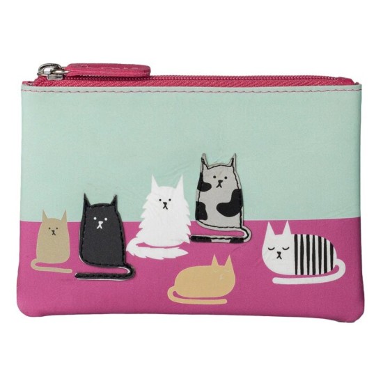 Mala Leather Pinky Clowder of Cats Coin Purse - Pink