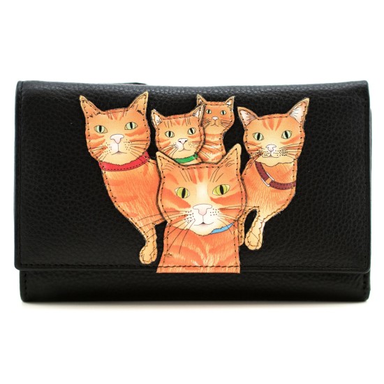 Mala Leather Kitty Crew Large Tri Fold Purse - Black