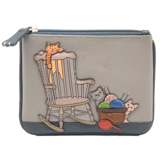Mala Leather Knitting Cats Coin Purse with RFID - Grey