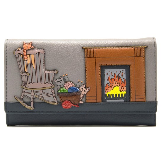 Mala Leather Knitting Cats Matinee Purse with RFID - Grey