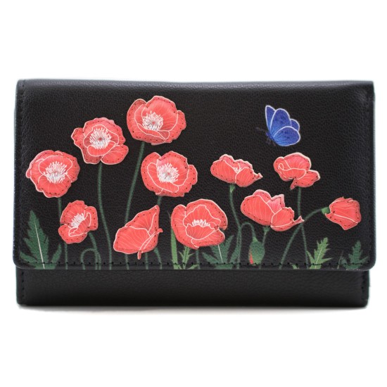 Mala Leather Poppy Large Tri Fold Purse - Black