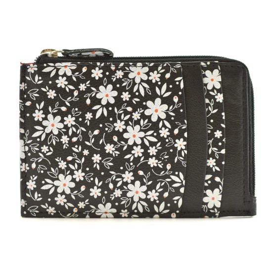 Mala Leather Maisie Flower Print Coin & Card Purse - Black