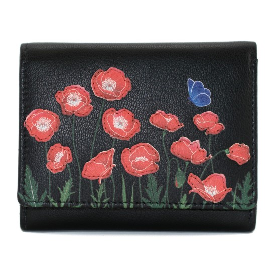 Mala Leather Poppy Midi Tri Fold Purse - Black