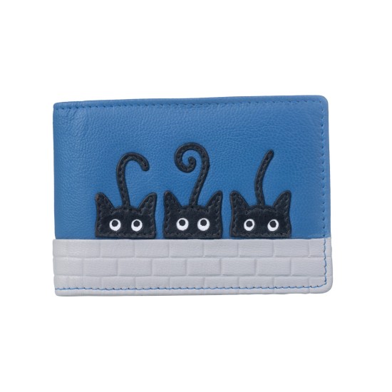 Mala Leather Peek A Boo Cats ID/Card Holder - Blue