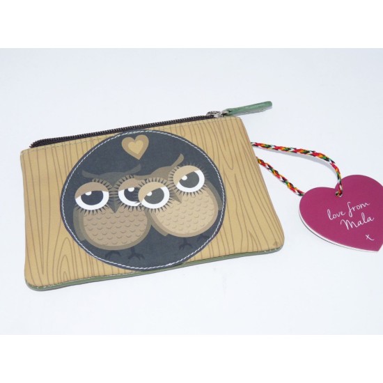 Mala Leather Pinky Owls in Love Coin Purse