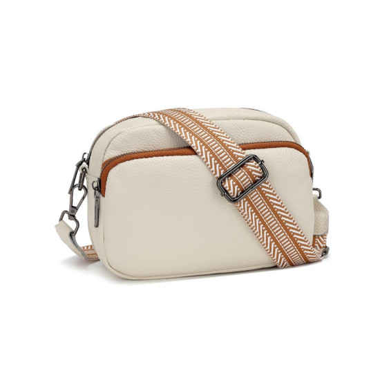 Miss Lulu Elegant Leather Crossbody Shoulder Bag - Beige & Brown