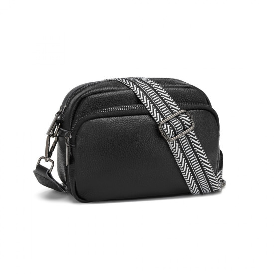Miss Lulu Elegant Leather Crossbody Shoulder Bag - Black