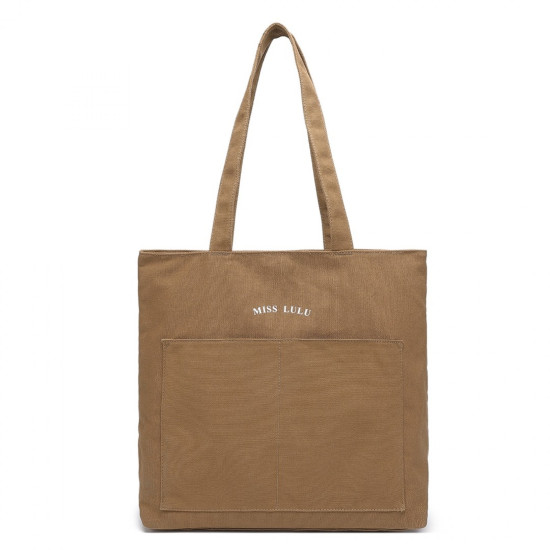 Miss Lulu Large Capacity Canvas Shopping Shoulder Bag - Brown