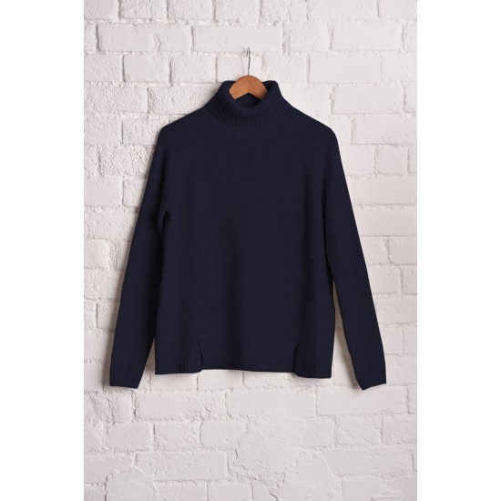 Mistral Chunky Rib Soft Turtle Neck Jumper in Infinity Blue