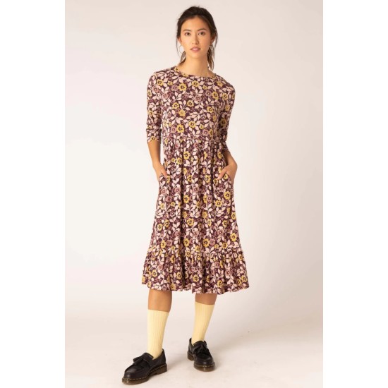 Mistral Flowering Climber Tiered Midi Dress - Fig