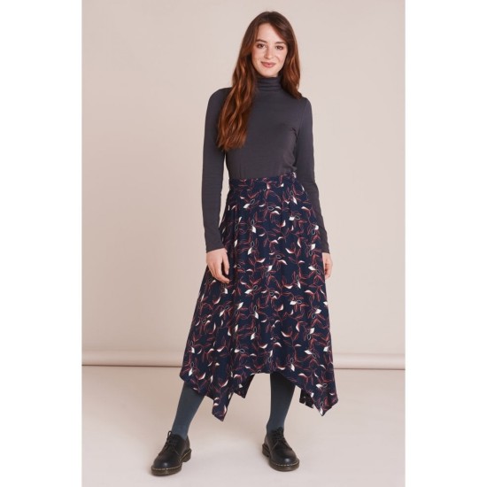 Mistral Printed Hanky Hem Skirt - Navy