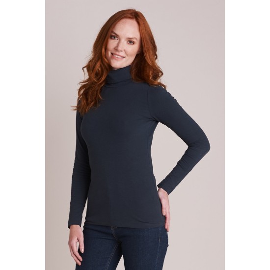 Mistral Skinny Roll Neck Top in Eclipse Navy