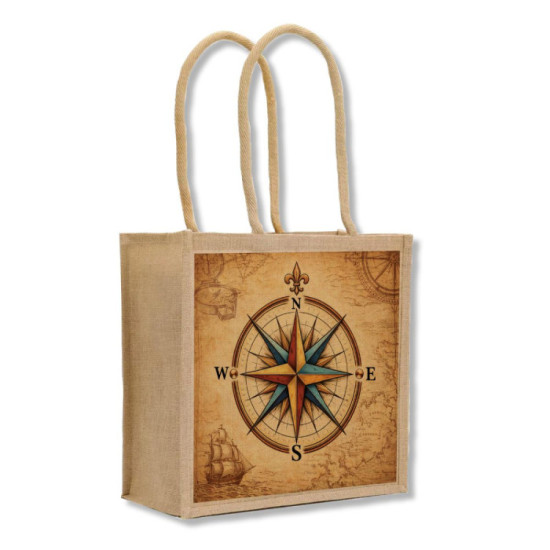 Nauticalia Compass Rose Jute Shopping Bag