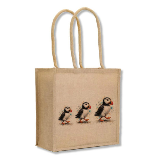 Nauticalia Walking Puffins Jute Shopping Bag