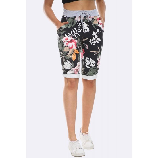 Pippa Shorts - Tropical Print Black