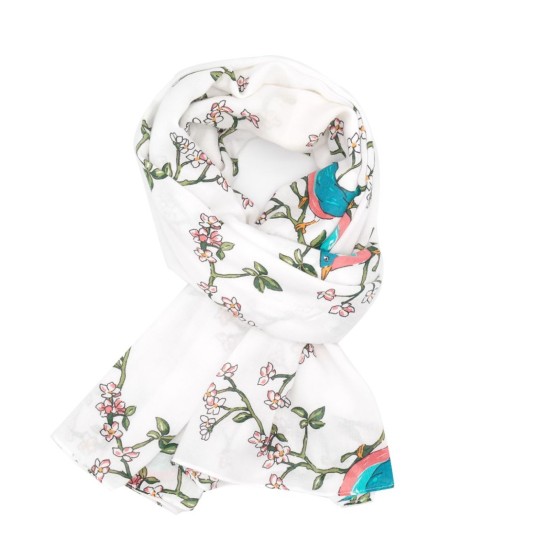 Pure Fashions Birds & Blossom Scarf - White
