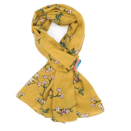 Pure Fashions Birds & Blossom Scarf - Yellow