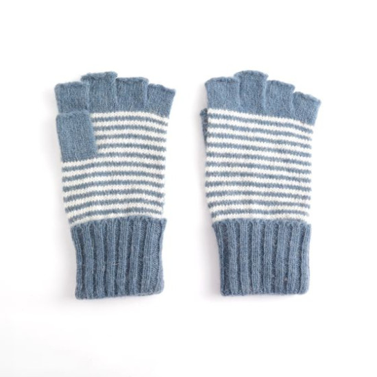 Pure Fashions Fingerless Striped Gloves - Denim