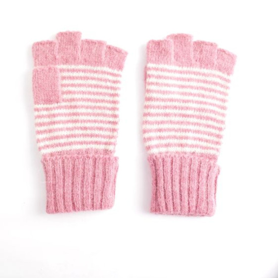 Pure Fashions Fingerless Striped Gloves - Pink