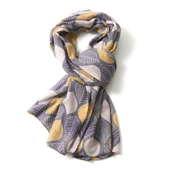 Pure Fashions Large Leaves Scarf - Grey