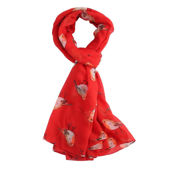 Pure Fashions Watercolour Robins Scarf - Red