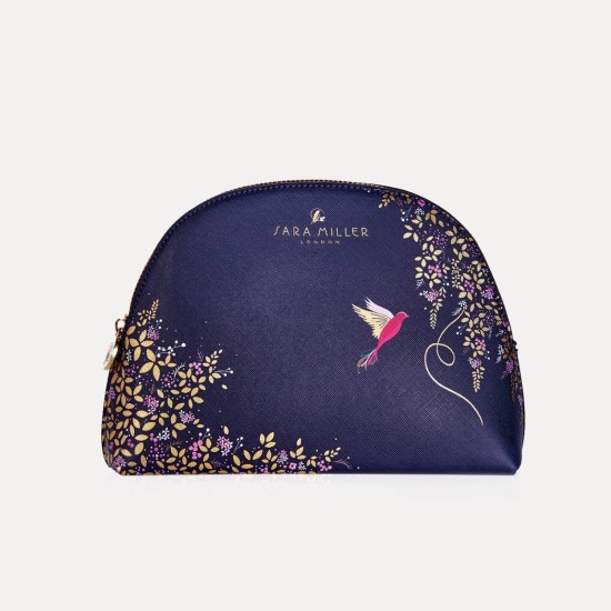 Sara Miller London Hummingbird Medium Navy Cosmetic Bag