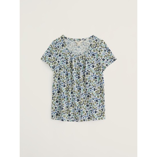 Seasalt Appletree Keyhole Detail T-Shirt - Beach Blooms Chalk