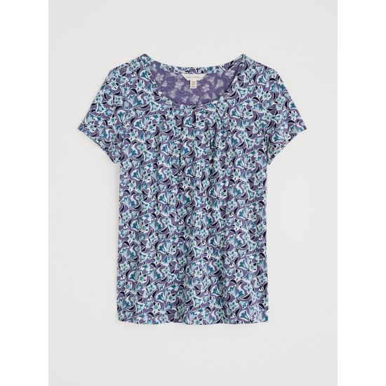 Seasalt Appletree Keyhole Detail T-Shirt - Paper Bellflower Bilberry