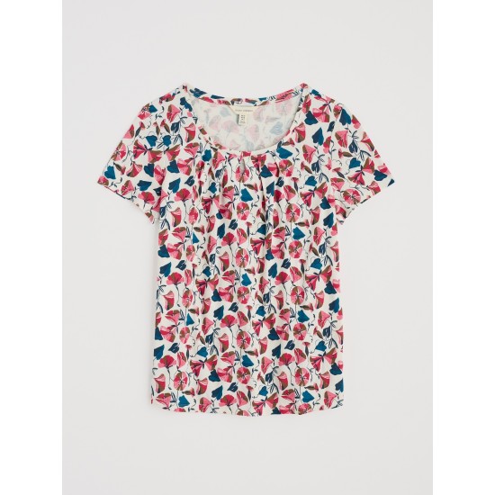 Seasalt Appletree Keyhole Detail T-Shirt - Parasol Floral Chalk