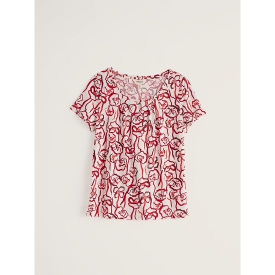 Seasalt Appletree Keyhole Detail T-Shirt - Poppy Stems Chalk