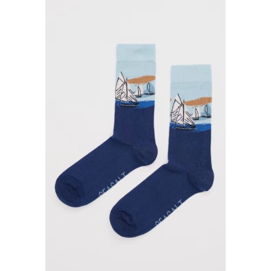 Seasalt Men's Arty Cotton Socks - Collage Boats Night